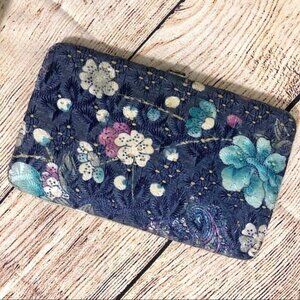 Vintage Y2K Blue Floral Snap Closure Wallet